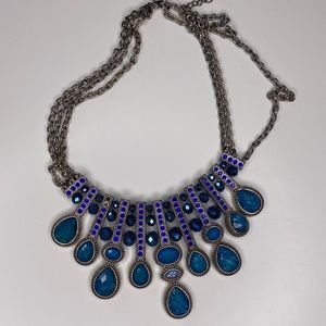 Charming Charlie Silver Blue Chunky Necklace